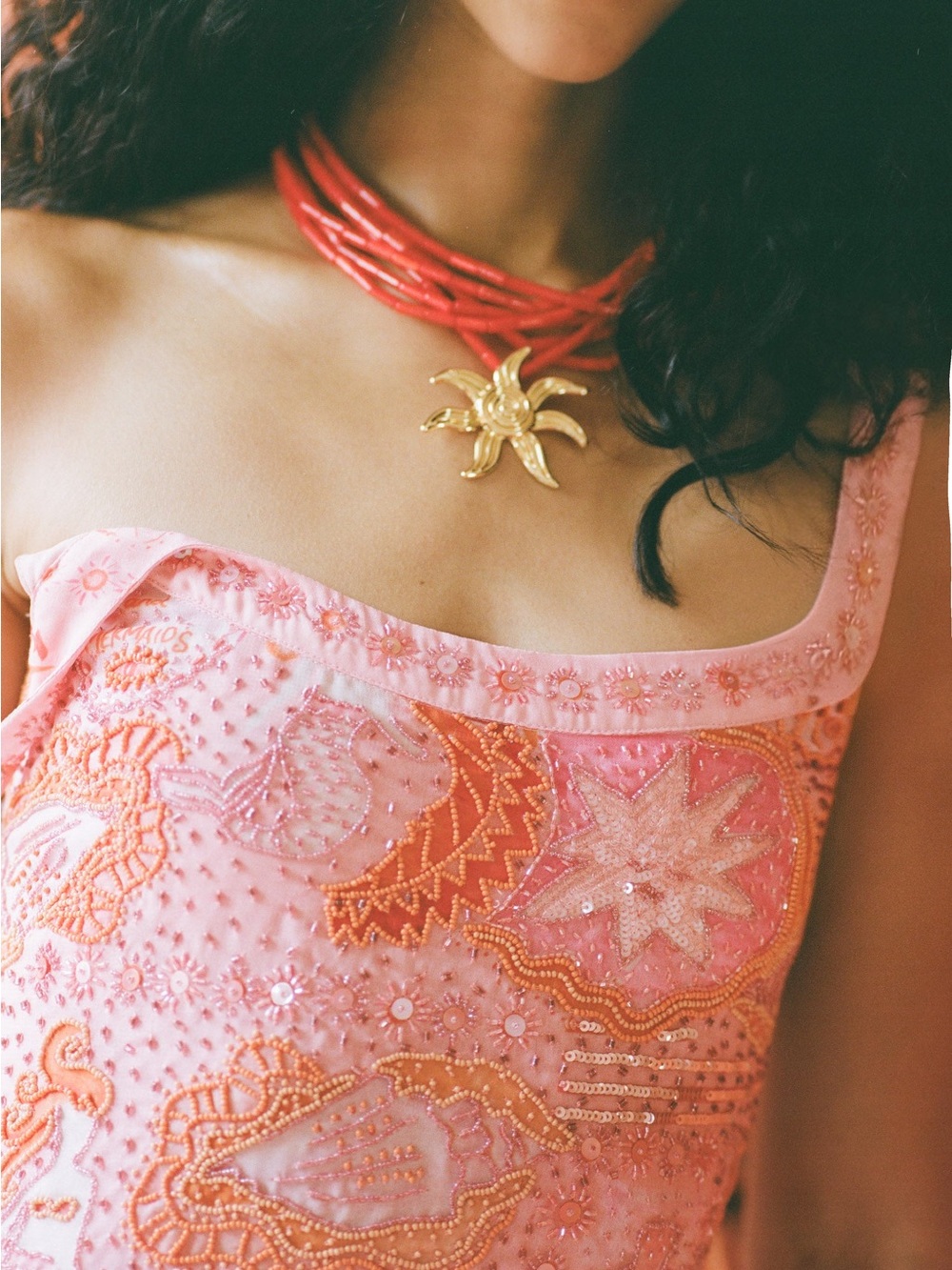 For Love & Lemons Tide Pool Mini Dress | Beaded | Apricot | US 8 | NWT - Picture 4 of 13